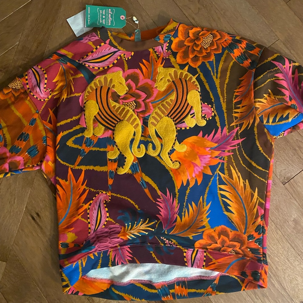 Farm Rio Embroidered Jaguar Floral Sweater Oversized NWT from Brazil Rare XS